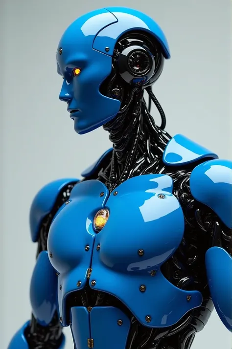 ((best quality)), ((masterpiece)), (detailed), blue ai robot with  fashionable clothes, muscular

Show his chest with the logo of a light bulb  and the word  Adonis.