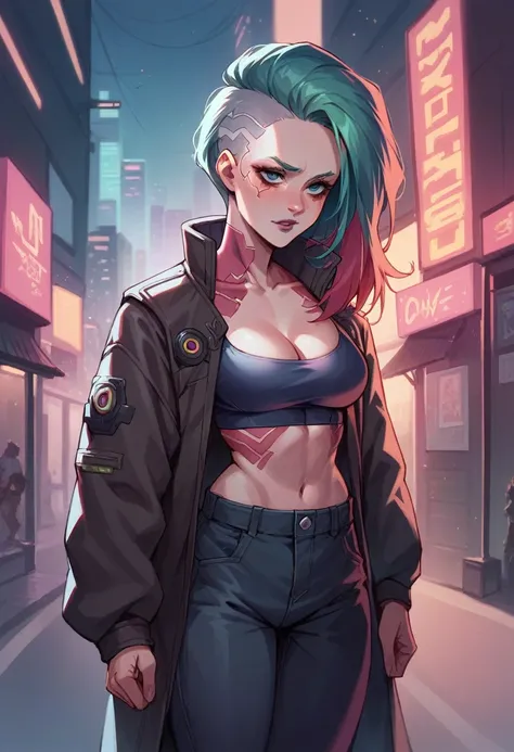 Cyberpunk lady in a city 