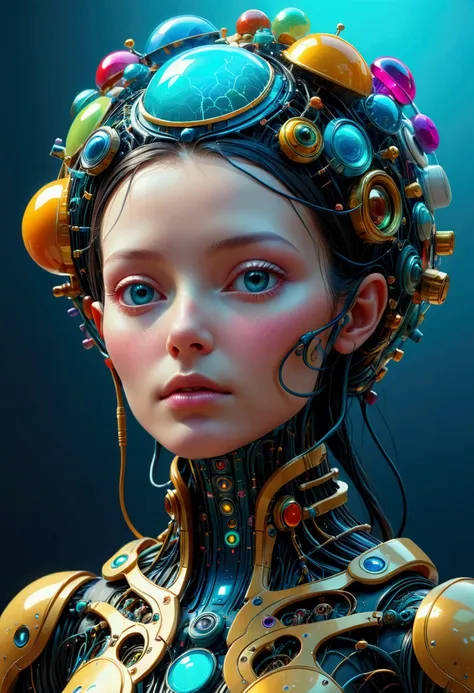 a close up of a person with a head made of many different colored objects, intricate transhuman, beeple daily art, ai enhanced digital art, beeple. hyperrealism, by Beeple, artificial intelligence, ( ( god king of ai art ) ), realism | beeple, beeple art, ...