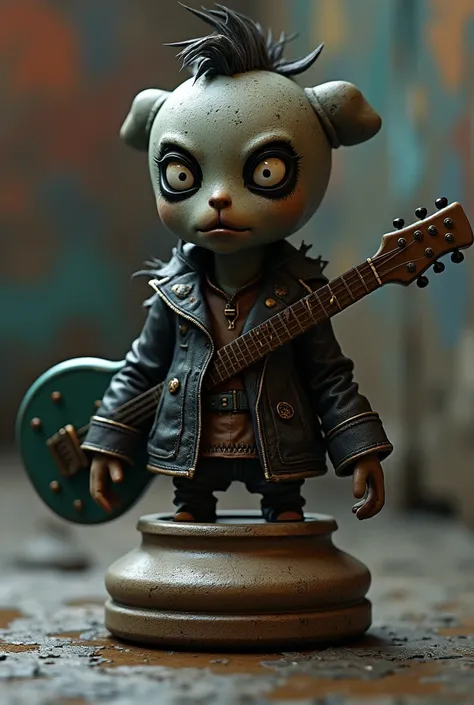 Create a character that is a chess pawn with a leather jacket and an electric guitar