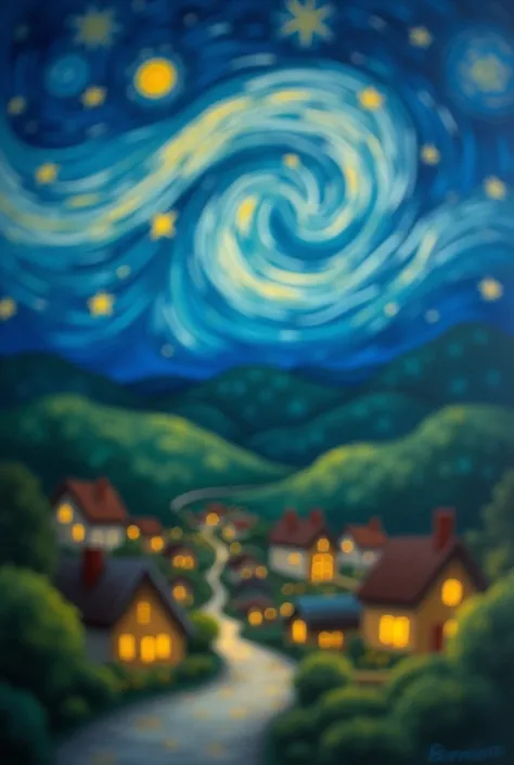 Create a blurred Impressionism artwork like the artwork "the starry night"