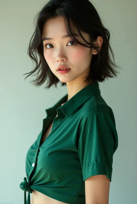 a close up of a woman in a short skirt and a green shirt, a picture inspired by Yanjun Cheng, reddit, arabesque, beautiful asian girl, sexy girl wearing shorts, asian girl, booty shorts, asian women, skinny waist and thick hips, sexy girl, beautiful asian ...