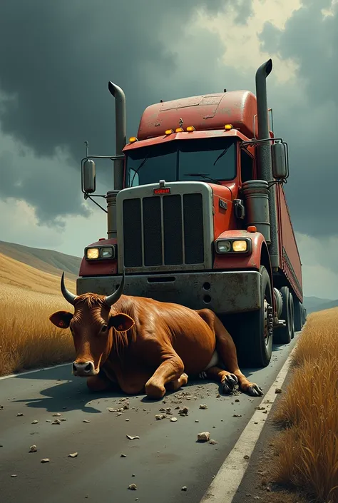 A truck collided with a cow