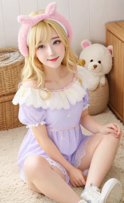 beautiful long blonde　beautiful woman in baby clothes　tears overflow from my eyes