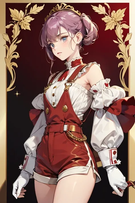 she purple hair. Chevreuses attire resembles that of a 19th century French soldier. She wears detached sleeves white shirt, that has a detached sleeves dark brown colored overalls that go all to her thighs, bottom is similar to puffed up shorts. Its simila...