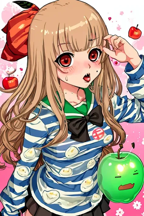 Highest quality, Double one,Junji Ito,Girls&Panzer
Striped, undressed Sailorin translucent slime and sweat, eating an apple