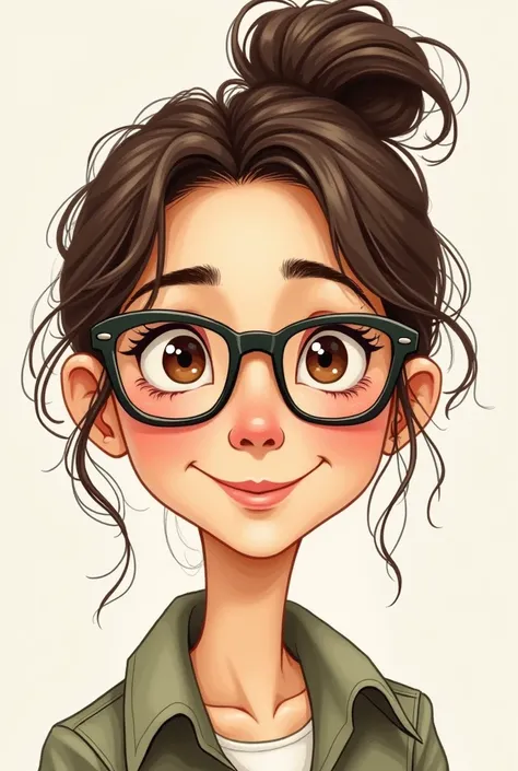 Light-skinned teacher, glasses, Brown eyes,  drawing style