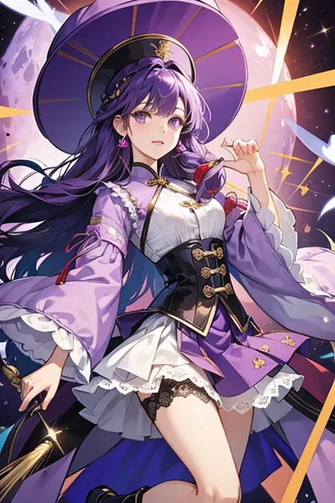 she purple hair. Yun Jins clothing consists of a puffy, long-sleeved, knee-length dark purple dress with a white underskirt. Layered above her underskirt is a dark purple overskirt divided in the middle, split into five sections. Her dress has a white mand...