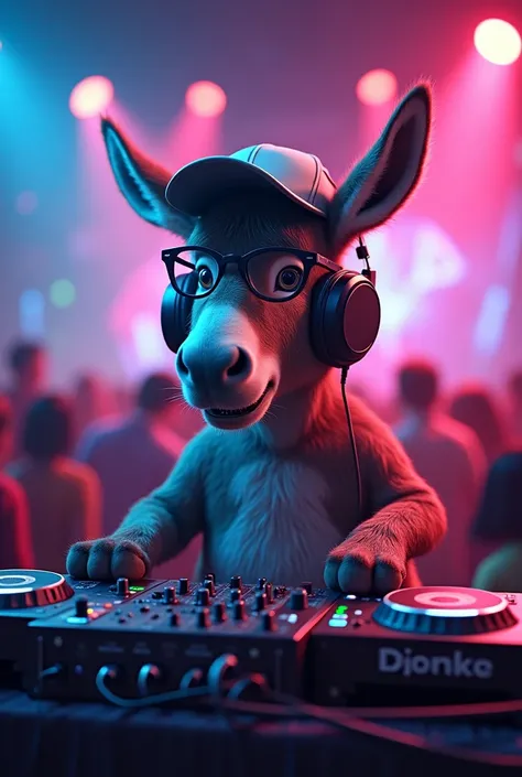 Donkey DJ with cap, headphones and glasses 
