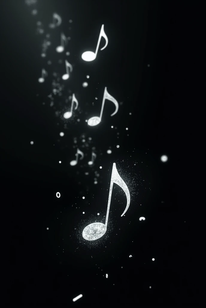 create an image full of scattered musical notes and a black background and the notes have to be white and have to be over the entire image