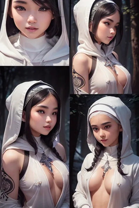 A young priest girl with Asian features, riding a animal, lovely charming face, having White silver skin tone pigmenting texture , ( full body perfect detailed masterpiece), ( dark skin tone texture masterpiece ), ( native Tribal hairstyles look), ( having...