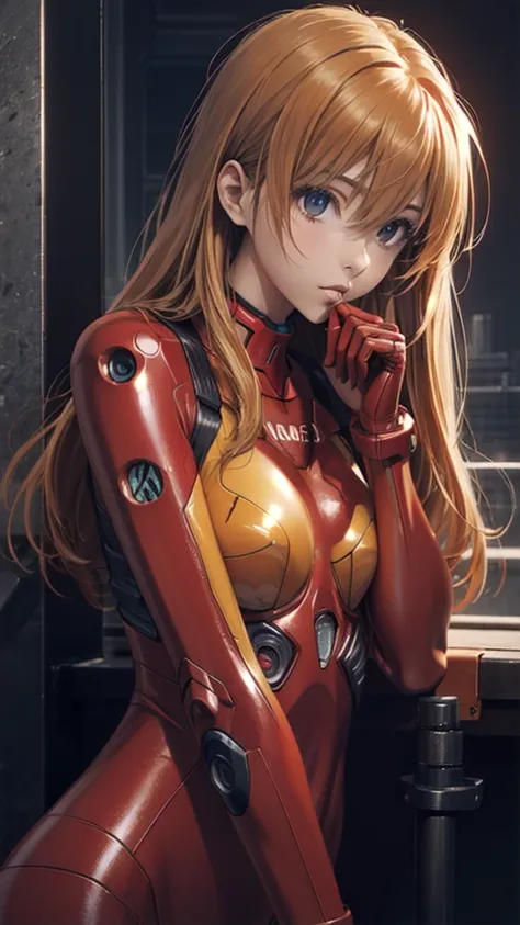 (masterpiece),best quality,1girl,breasts,upper body,souryuu asuka langley,1girl,plugsuit,bodysuit,red bodysuit,long hair,solo,br...