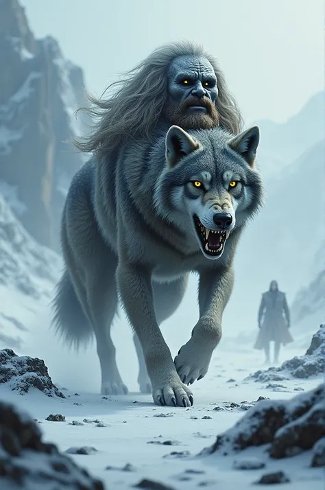 Wolf with the head of a dead Viking 