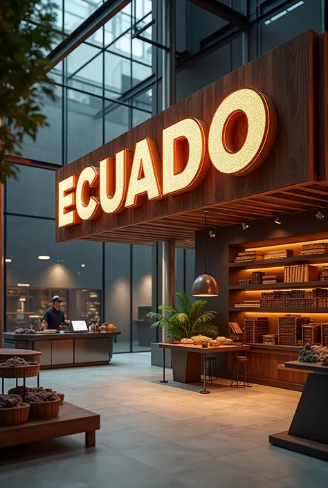 modern chocolate factory that has a sign that says "Ecuador"