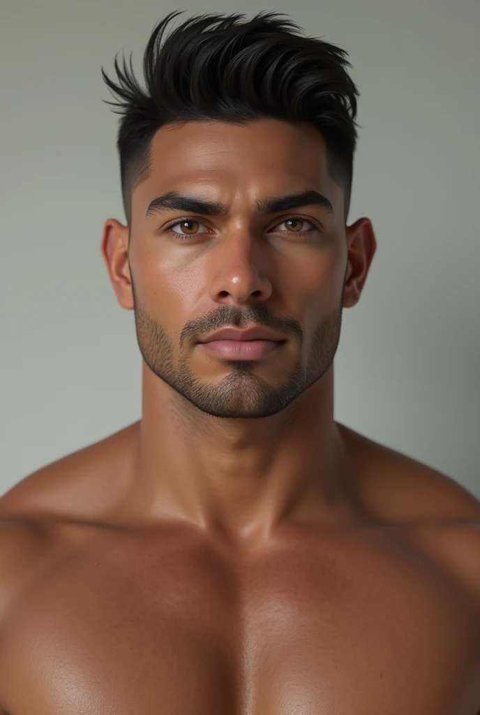 You can create an image of a light-eyed Latino man?, with realistic body 