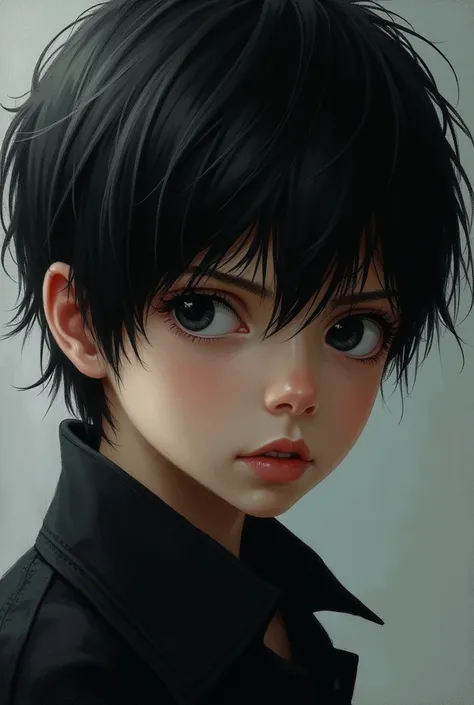 Boy 1, dark shaped eyes, short black hair