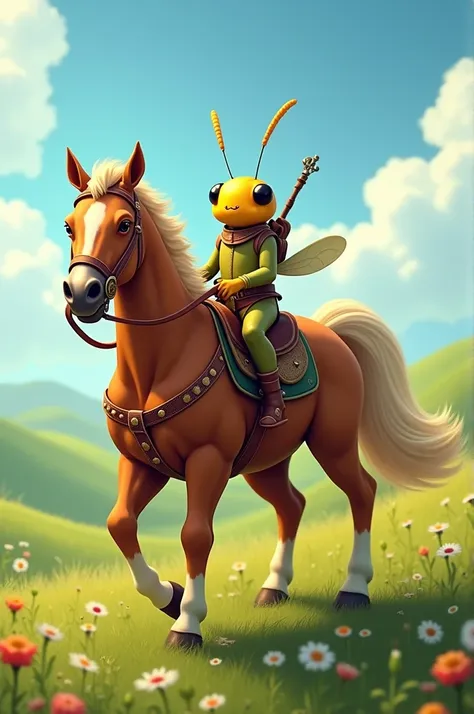 Create a cricket riding a horse