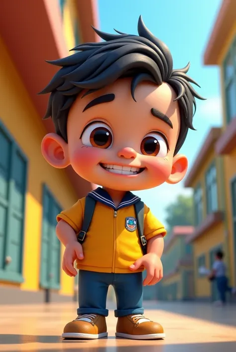 A cartoon of a boy wearing the Antenor Orrego school uniform 