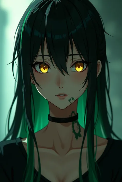 
- Age: 17 years - Gender: Female - Physical appearance:
    - Yellow eyes - Long black hair with green streaks - Scar that runs from the neck to the cheek (most noticeable on the neck) anime breasts very very very big 