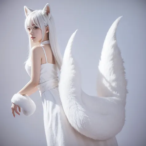 masterpiece，White fox tail，cosplay，Clean background