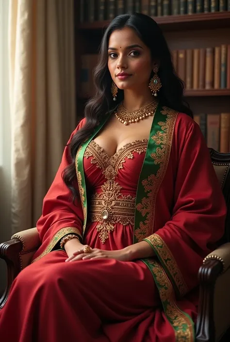 6 ft big breasted average beautiful sri lanakan wealthy age 25 girl in maharani dress. Wearing Academic regalia.well educated.sit in chair massive big boobs, big butt ,slim stomach realistic 