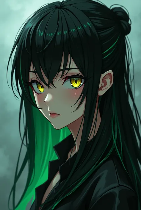 
- Age: 17 years - Gender: Female - Physical appearance:
    - Yellow eyes - Long black hair with green streaks - Scar that runs from the neck to the cheek (most noticeable on the neck) anime breasts very very very big 