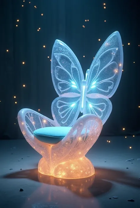 Flying chair, without legs, with a seat cushion type cushion, celestial throne type, made of celestial crystals, with firefly lights, with a large backrest in the shape of magical butterfly wings. Designed for your enchanted place. It is