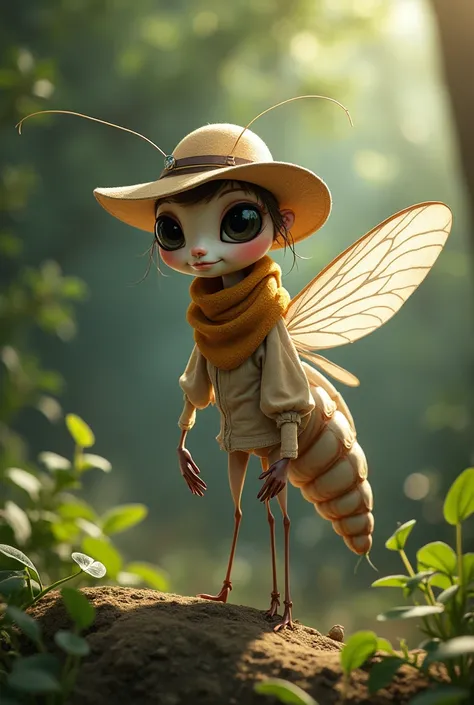 Mosquito wearing a hat, scarf and blouse