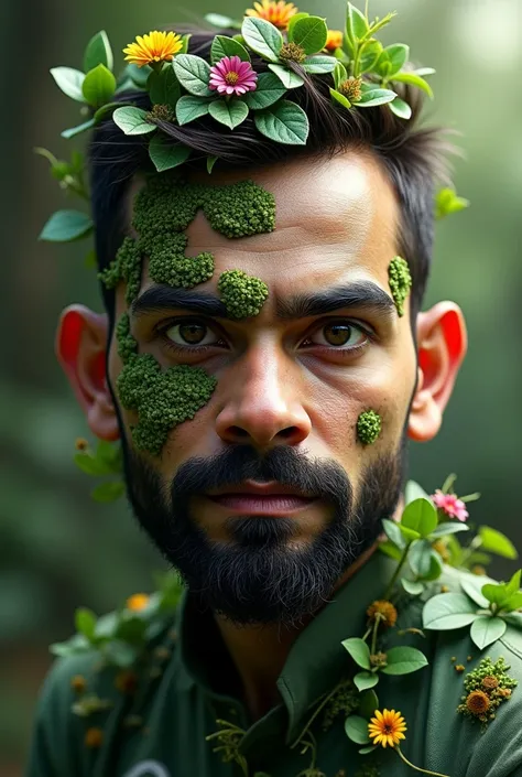 Virat Kohlis  face made of tree plants