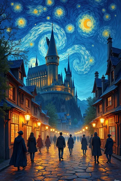 I want you to make a picture of the wonders of Harry Potter but in the style of Vincent Van Gogh