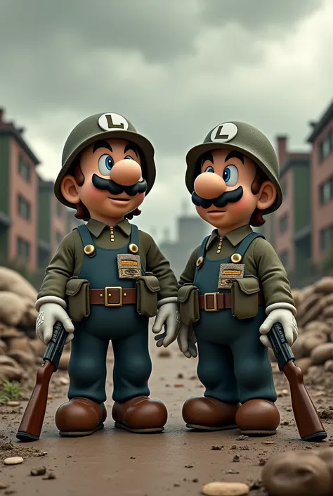 Mario Bros dressed as a war soldier
