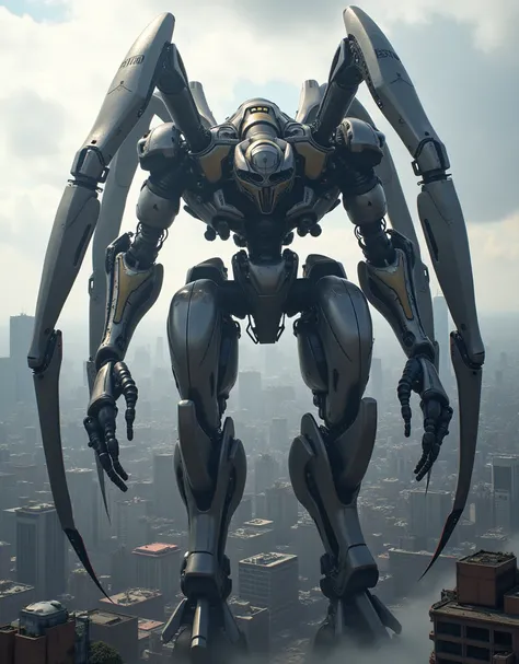 ((Best Quality)), ((masterpiece)), (detailed), Giant Japanese style spiderman mecha, taller than the buildings with a profile