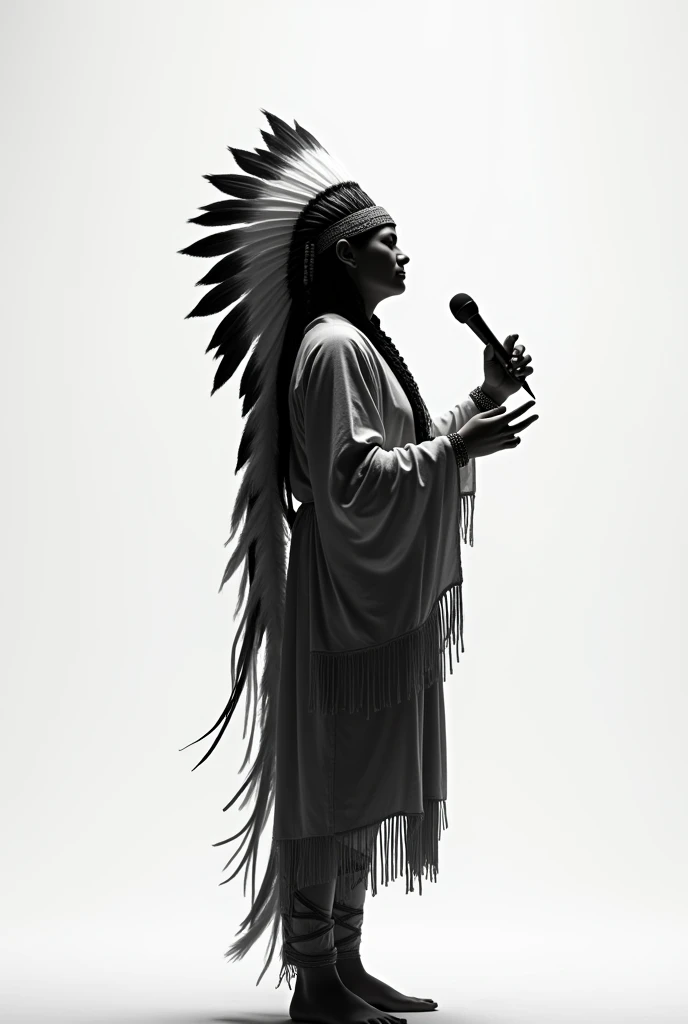 Make a native hold a microphone, minimalistic, white and black
