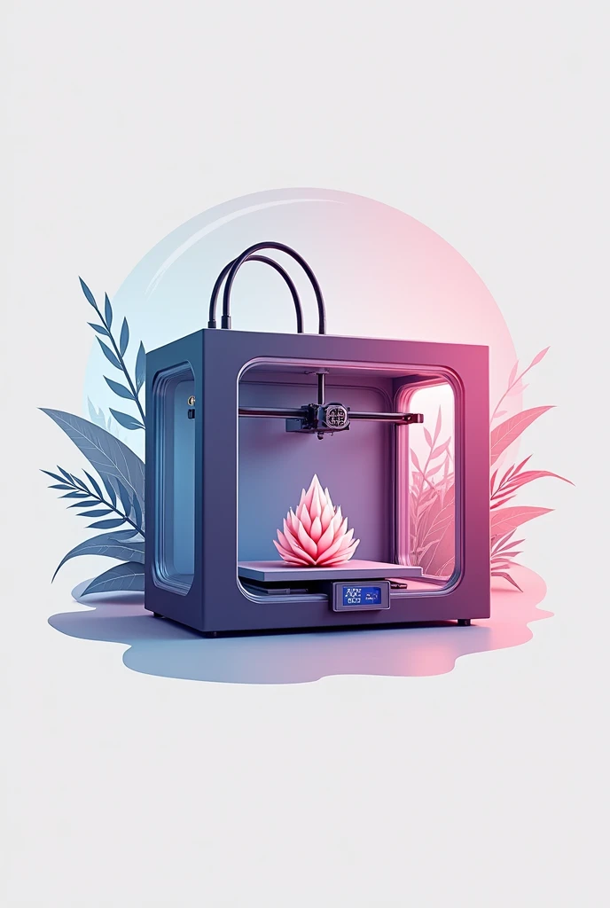 A logo for a 3D printing startup with the name Galex 3D More feminine with a 3D printer in the background More beautiful 