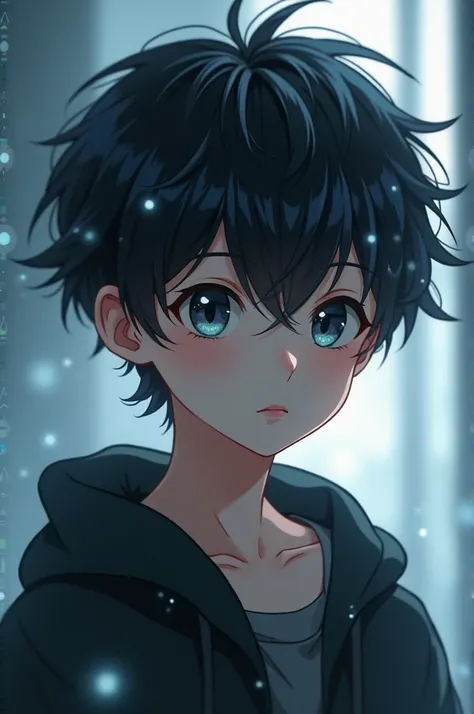 Create a beautiful young boy Anime black shadow 