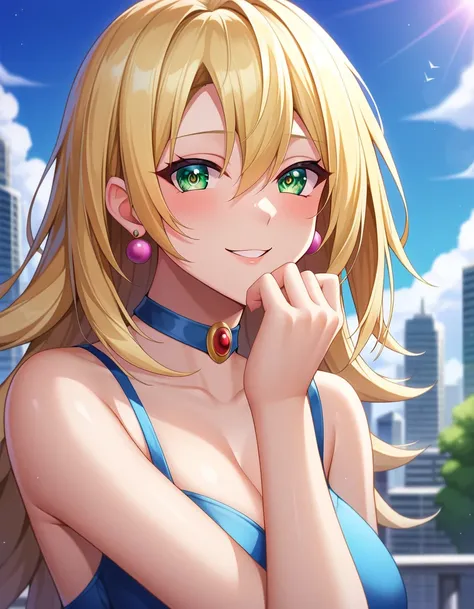 (nsfw,super fine illustration,8K CG wallpaper,best quality,extremely detailed,ultra high res,best aesthetic),darkmagiciangirl, dark magician girl, blonde hair, choker, (green eyes:1.5), long hair,
BREAK looking at viewer,
BREAK outdoors, city,
BREAK (maste...