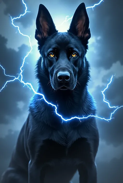 Superdog dark black Belgian malinois with lightning and thunder effect 