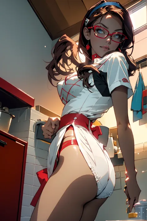 Perfect CG8K, UHD Quality Resolution Wallpapers, Realistic, The most beautiful and sexy uniforms, makinami, Red frame glasses,Wearing a sexy and seductive maid outfit, White panties,Big Breasts,Saggy breasts, Cinema Lighting, Vivid moonlight eyes, Long and...