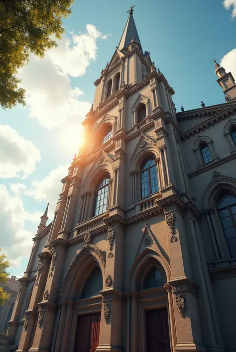 Image of church seen from a low angle,sunlight christian church 


