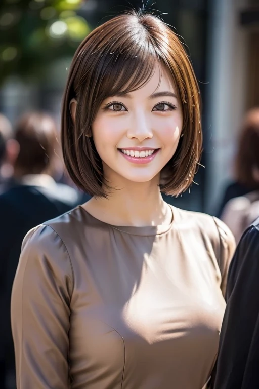 Japanese women　Orthodox beauty, cute, cute, beautiful, smile, Yamato Nadeshiko, Ultra-realistic, More real, Real women, Looks like the real thing, From below, Just like him, Super Real, Bob, Upper Body