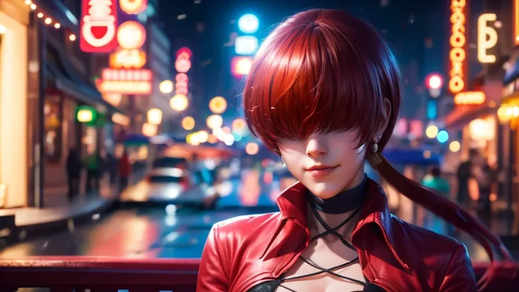 (at night), alone, in a video game scene, a background of a beautiful city during the day raining, standing at attention, red hair, pink clothes ((red hair)), 1 girl, alone, 20 years old, woman young, perfect and beautiful hands with perfect fingers, beaut...