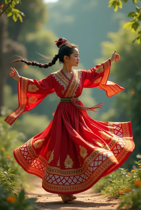 One beautiful girls wearing a Bodo dress traditional dress dokona and dancing bagurumba dance 