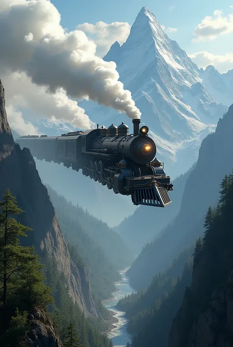 train flying on the mountain
