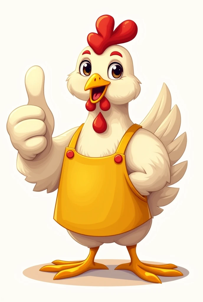 Make a business logo of chicken with thumbs up with apron yellow