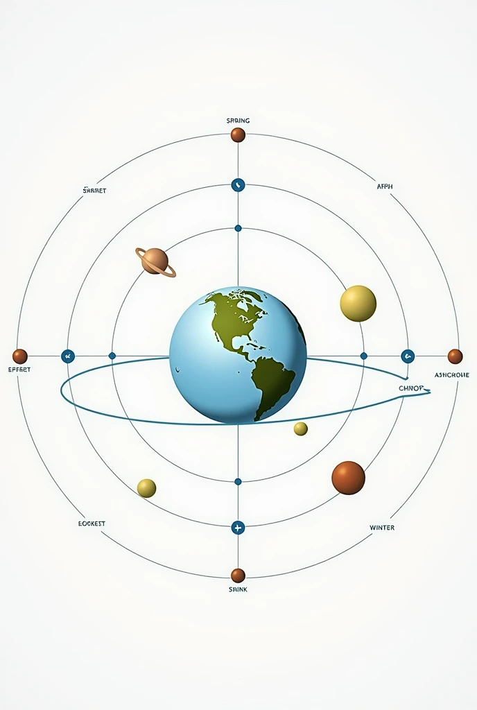 Draw a diagram showing the Earth at different points in its orbit and the seasons that correspond to them.