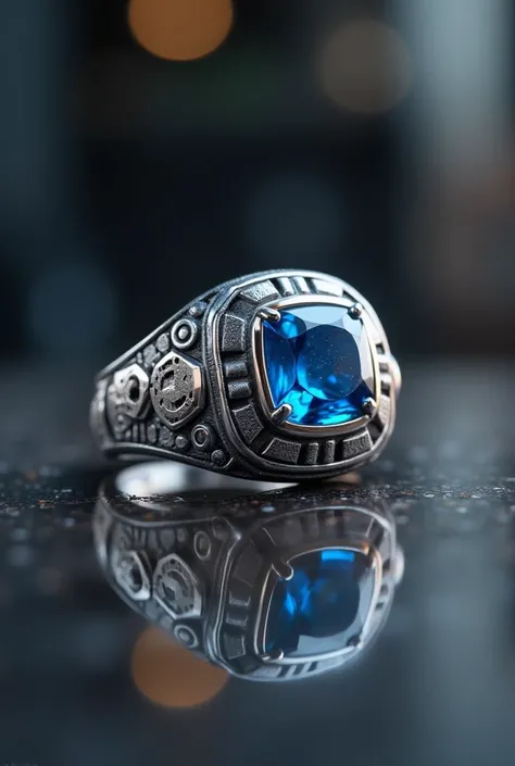 Mechanical Maintenance Engineer Graduation Ring with Blue Stone 