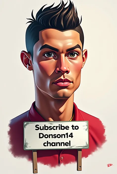 Christiano Ronaldo avatar with a pancarte où on écrit: Subscribe to DONSON14 Channel 