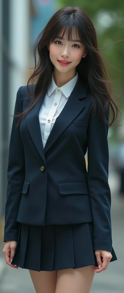 (32K:1.9, Highest quality, masterpiece, Ultra-high resolution), Perfect dynamic composition, Highly detailed skin and facial textures:1.3, Detailed eyes, Detailed limbs, Cute sexy slim Japanese woman, Fair skin, ((Clarity:1.1)), (High school girl blazer un...