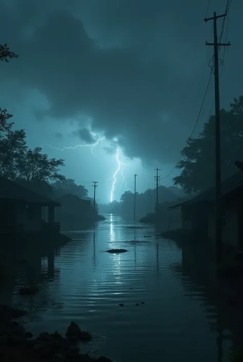 Flooded Bangladeshi nights where no light without the light of thunder. 