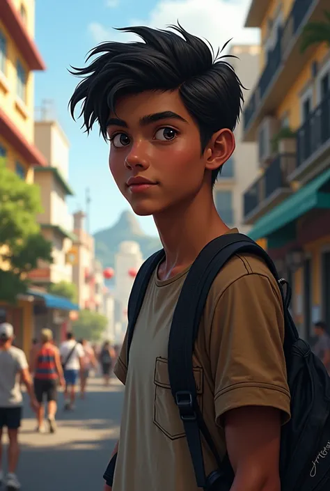 Make a realistic teenage boy with maturity from carioca with the title "Rio de Janeiro" 
